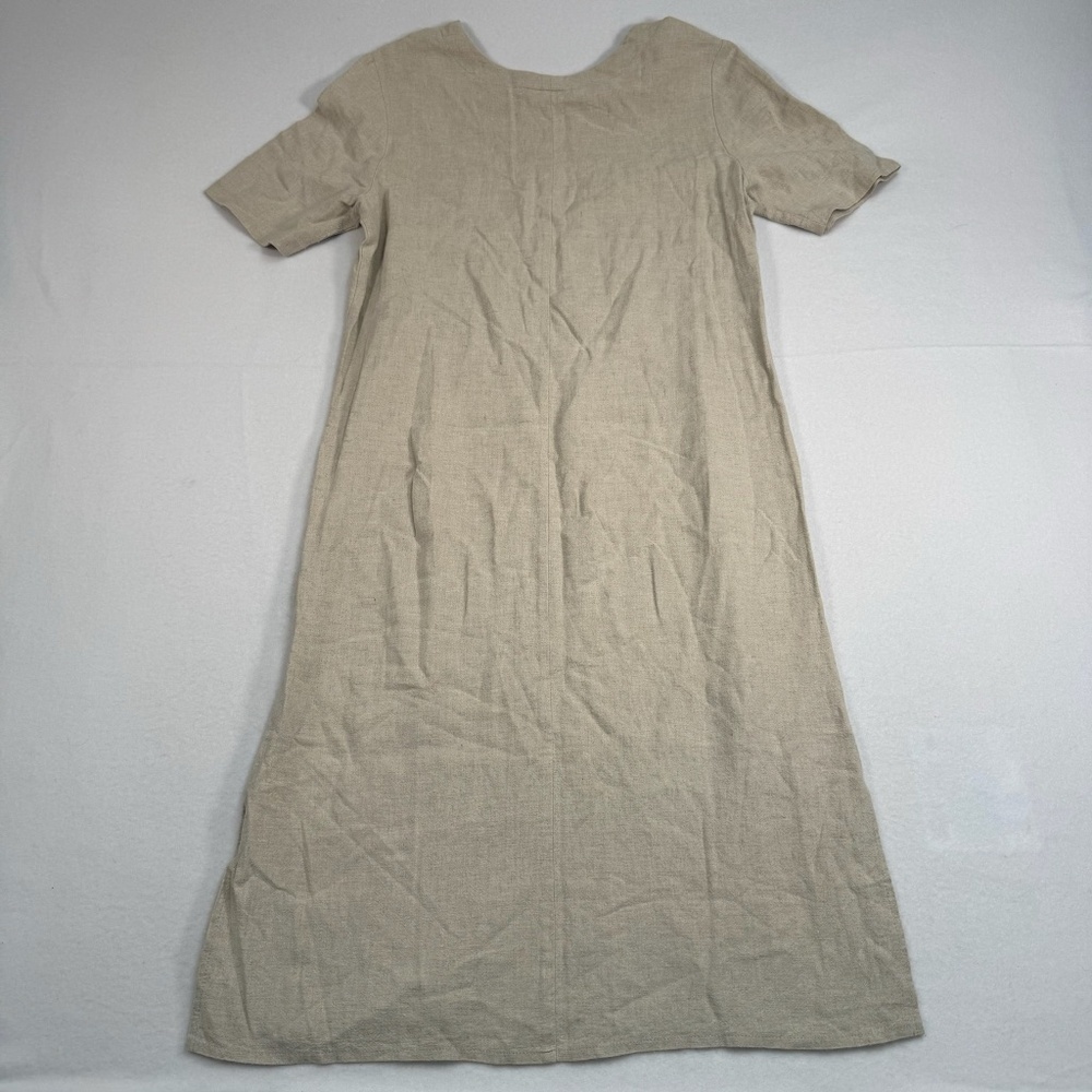 Nina Piccalino Linen Blend Short Sleeve Maxi Dress Womens Size 8 V Neck Oatmeal - Picture 2 of 6